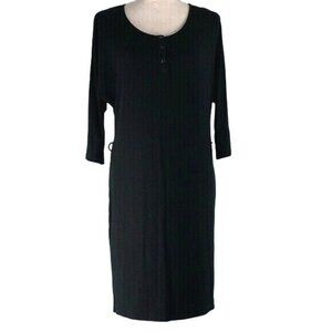 Uniqlo Dolman Sleeve T Shirt Dress S Black Buttons Stretch Belt Loops Round Neck